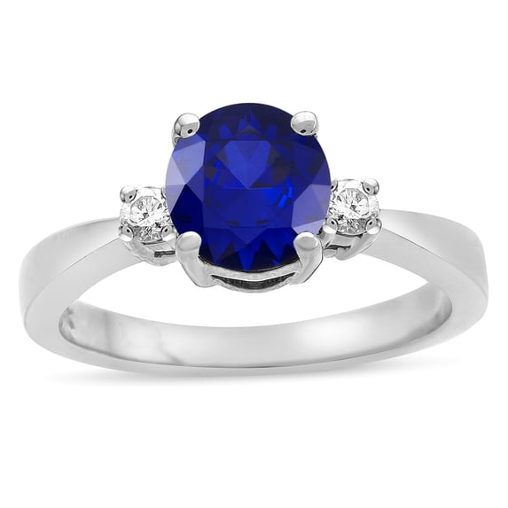 Star K � 3 Three Stone Round Created Sapphire Classic Engagement Promise Ring
