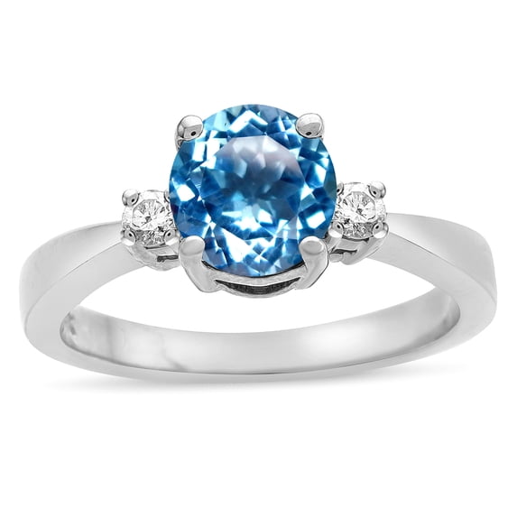 Star K � 3 Three Stone Round Genuine Blue Topaz Classic Engagement Promise Ring