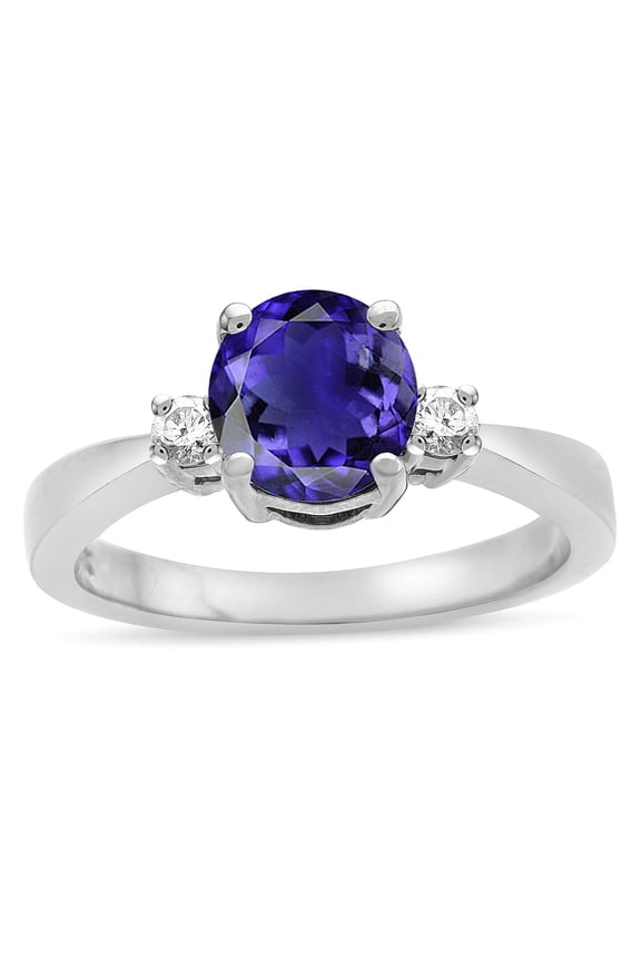 � 3 Three Stone Round Genuine Iolite Classic Engagement Promise Ring