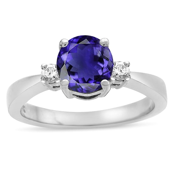 Star K � 3 Three Stone Round Genuine Iolite Classic Engagement Promise Ring