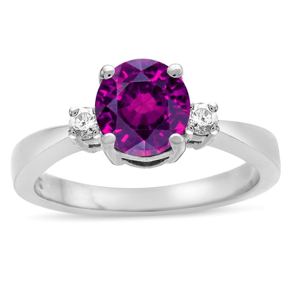 Star K � 3 Three Stone Round Genuine Rhodolite Classic Engagement Promise Ring
