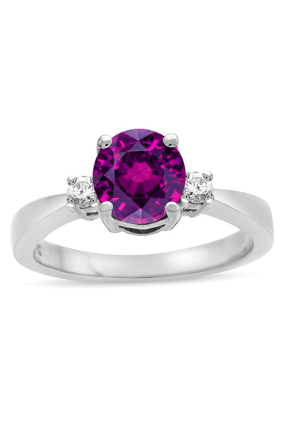 � 3 Three Stone Round Genuine Rhodolite Classic Engagement Promise Ring