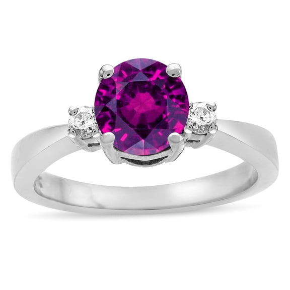 Star K � 3 Three Stone Round Genuine Rhodolite Classic Engagement Promise Ring