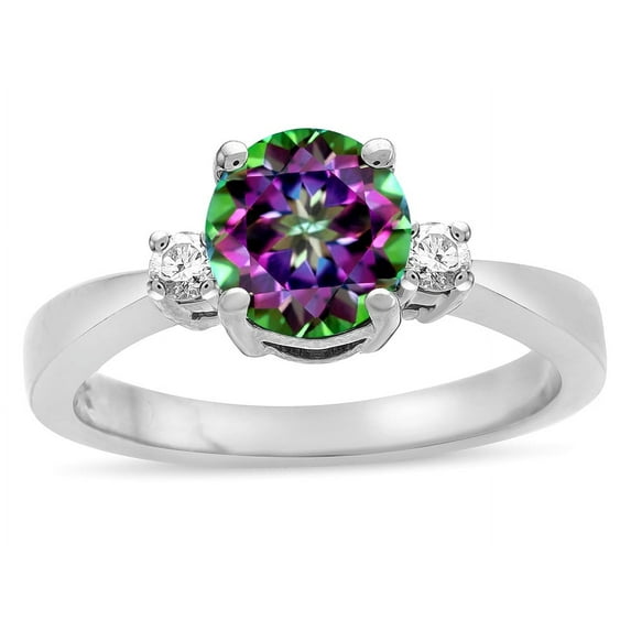 Star K � 3 Three Stone Round Rainbow Mystic Topaz Classic Engagement Promise Ring