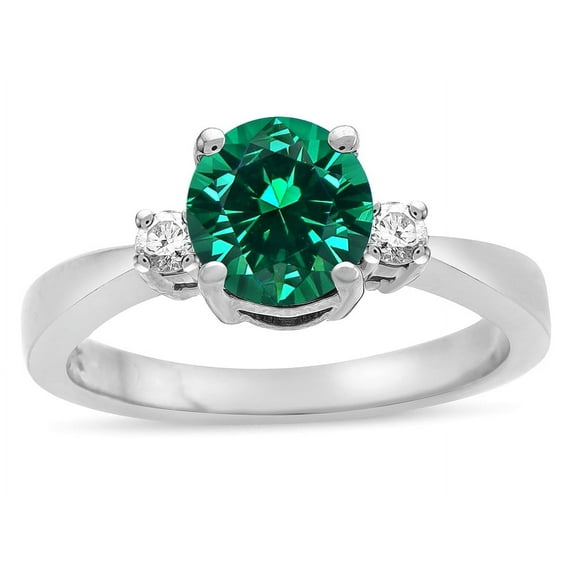Star K � 3 Three Stone Round Simulated Emerald Classic Engagement Promise Ring