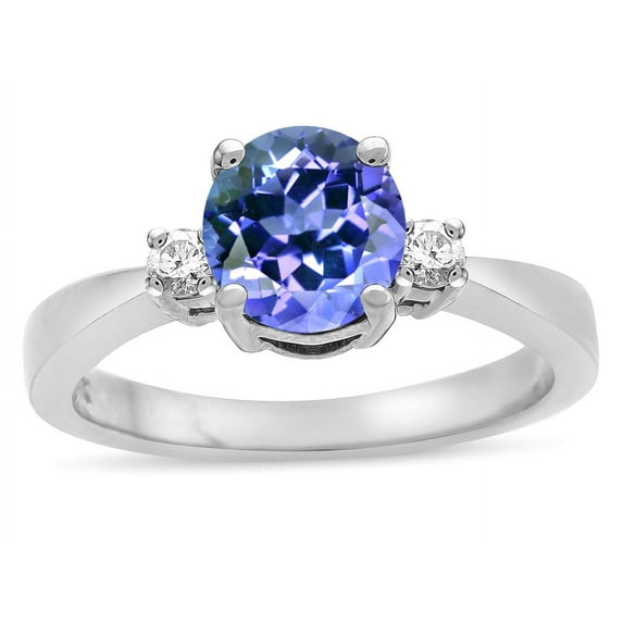 Star K � 3 Three Stone Round Simulated Tanzanite Classic Engagement Promise Ring