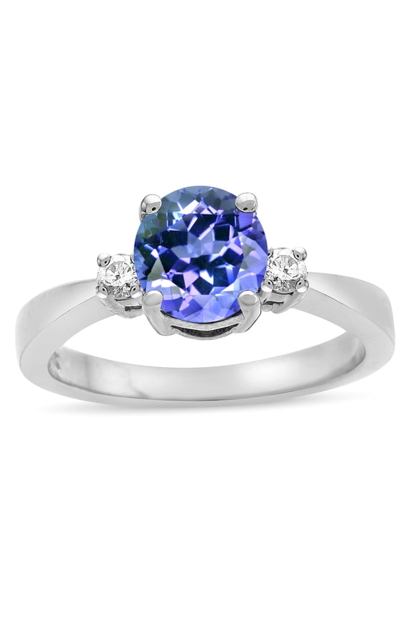 � 3 Three Stone Round Simulated Tanzanite Classic Engagement Promise Ring