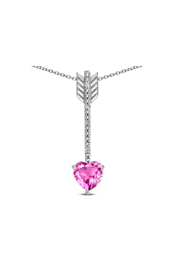 � 6mm Created Pink Sapphire Heart Arrow Bar Pendant Necklace