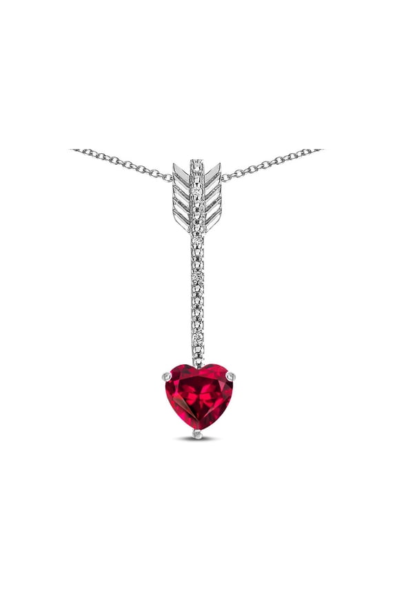 � 6mm Created Ruby Heart Arrow Bar Pendant Necklace