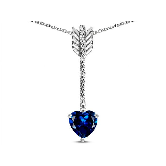 Star K� 6mm Created Sapphire Heart Arrow Bar Pendant Necklace