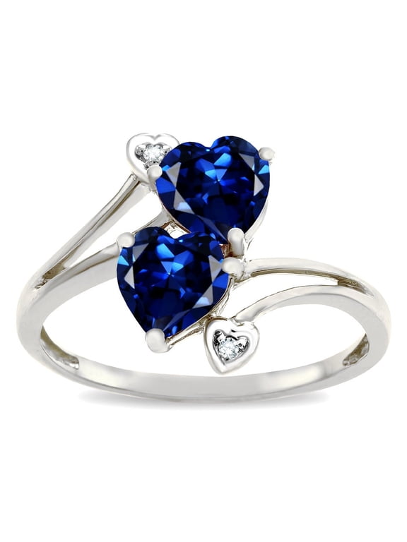 � 6mm Created Sapphire Two Double Hearts Bypass Promise Ring