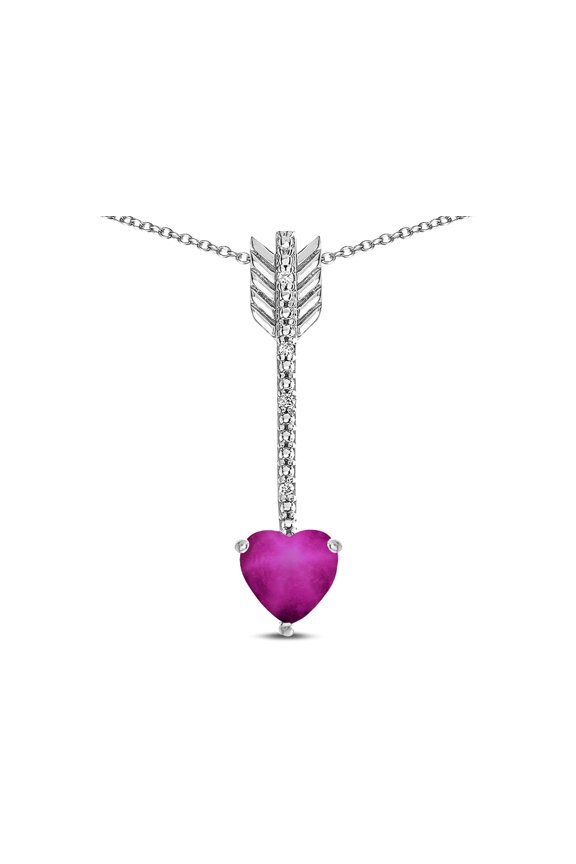 � 6mm Created Star Ruby Heart Arrow Bar Pendant Necklace