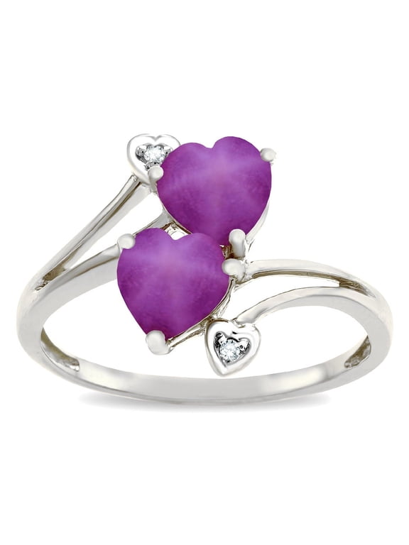 � 6mm Created Star Ruby Two Double Hearts Bypass Promise Ring