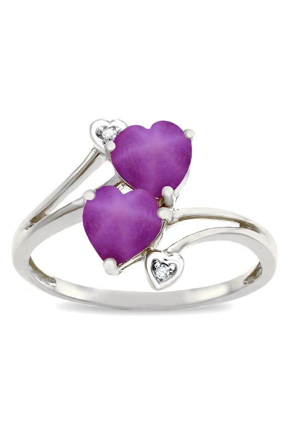 � 6mm Created Star Ruby Two Double Hearts Bypass Promise Ring