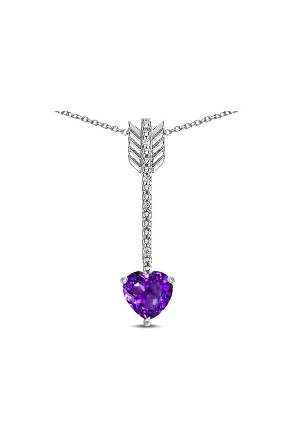� 6mm Genuine Amethyst Heart Arrow Bar Pendant Necklace