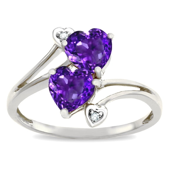Star K � 6mm Genuine Amethyst Two Double Hearts Bypass Promise Ring