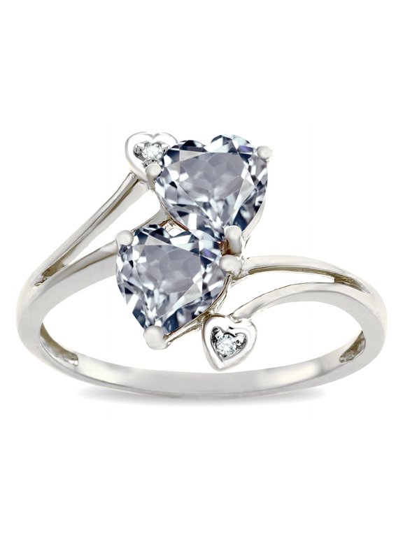 � 6mm Genuine Aquamarine Two Double Hearts Bypass Promise Ring