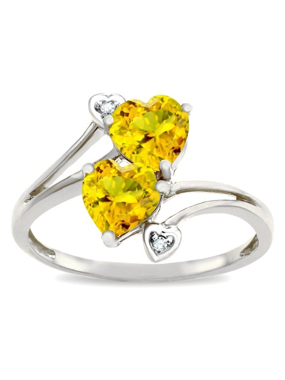 � 6mm Genuine Citrine Two Double Hearts Bypass Promise Ring