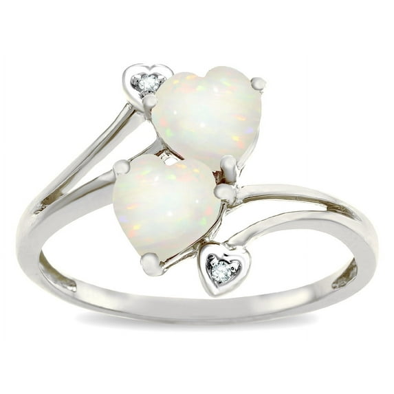 Star K � 6mm Genuine Opal Two Double Hearts Bypass Promise Ring