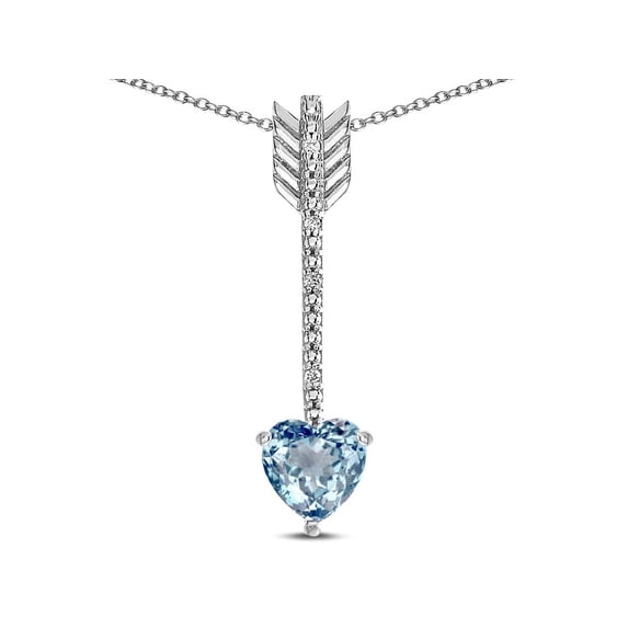 Star K� 6mm Genuine Sky Blue Topaz Heart Arrow Bar Pendant Necklace