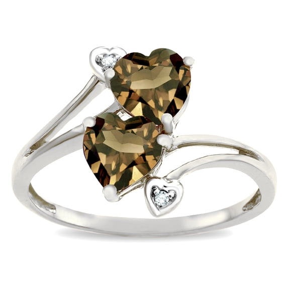 Star K � 6mm Genuine Smoky Quartz Two Double Hearts Bypass Promise Ring