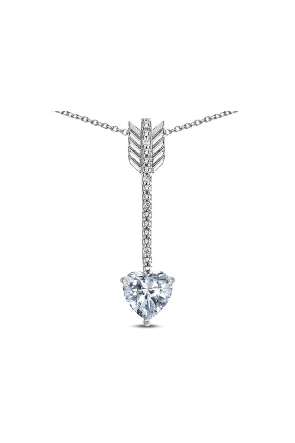 � 6mm Genuine White Topaz Heart Arrow Bar Pendant Necklace