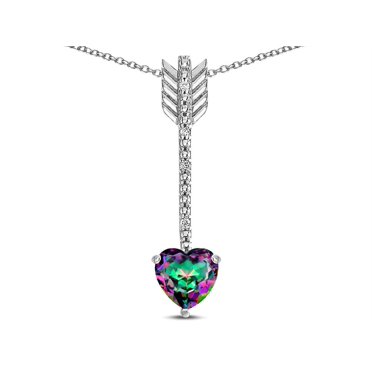 Luckyshine Valentine's Jewelry Set – Natural Rainbow Mystic Topaz Silver Plated Heart Ring Earrings Pendant