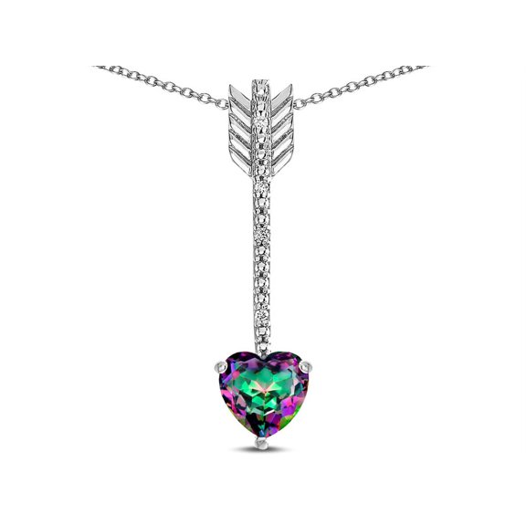 Star K� 6mm Rainbow Mystic Topaz Heart Arrow Bar Pendant Necklace