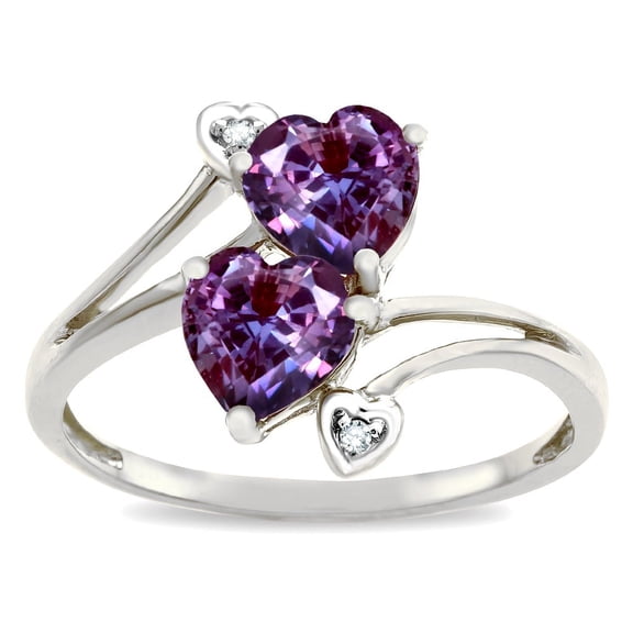 Star K � 6mm Simulated Alexandrite Two Double Hearts Bypass Promise Ring