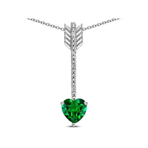 Star K� 6mm Simulated Emerald Heart Arrow Bar Pendant Necklace