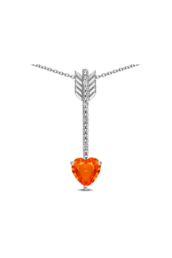 � 6mm Simulated Orange Mexican Fire Opal Heart Arrow Bar Pendant Necklace