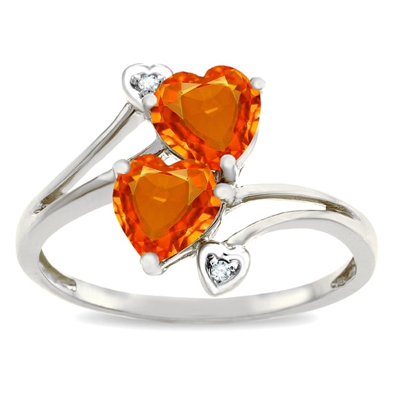 Star K � 6mm Simulated Orange Mexican Fire Opal Two Double Hearts Bypass Promise Ring