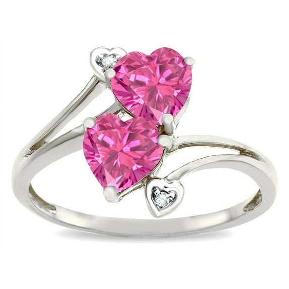 Star K � 6mm Simulated Pink Tourmaline Two Double Hearts Bypass Promise Ring