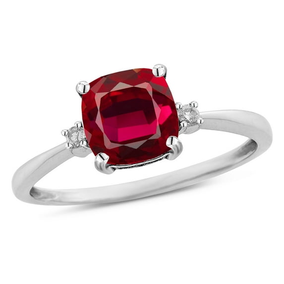 Star K� 7mm Cushion-Cut Created Ruby Classic three 3 stone Engagement Promise Ring