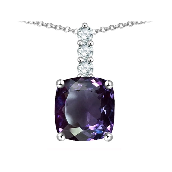 Star K � 7mm Cushion-Cut Simulated Alexandrite Three Stone Pendant Necklace