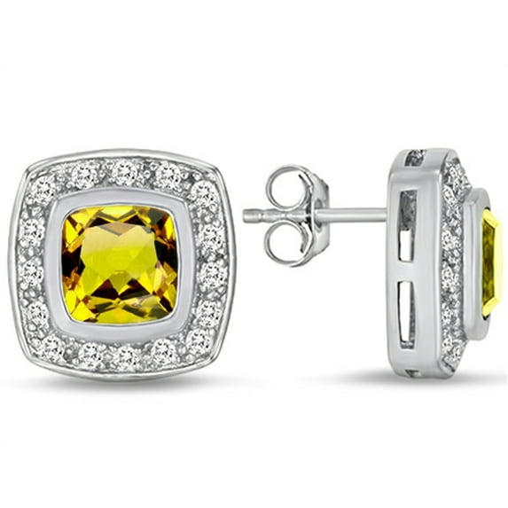 Star K� 7mm Cushion-Cut Simulated Citrine Halo Earrings Studs
