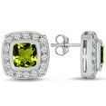 thumbnail image 1 of Star K� 7mm Cushion-Cut Simulated Peridot and Cubic Zirconia Halo Earrings Studs, 1 of 8