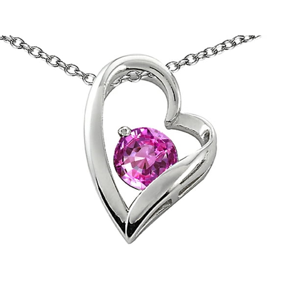 Star K� 7mm Round Created Pink Sapphire Heart Pendant Necklace