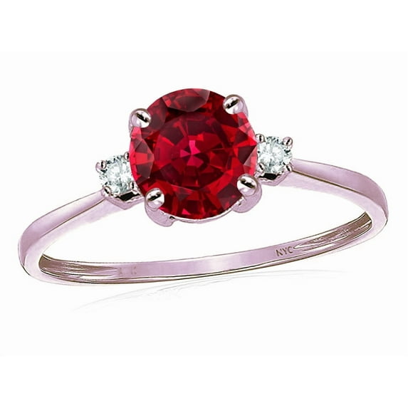 Star K� 7mm Round Created Ruby Classic Three 3 stone Engagement Promise Wedding Ring