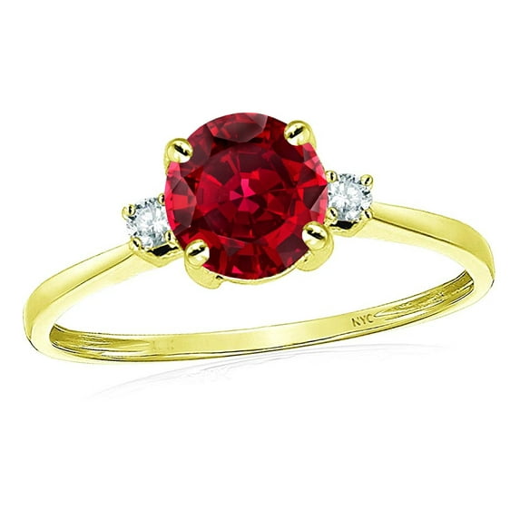 Star K� 7mm Round Created Ruby Classic Three 3 stone Engagement Promise Wedding Ring