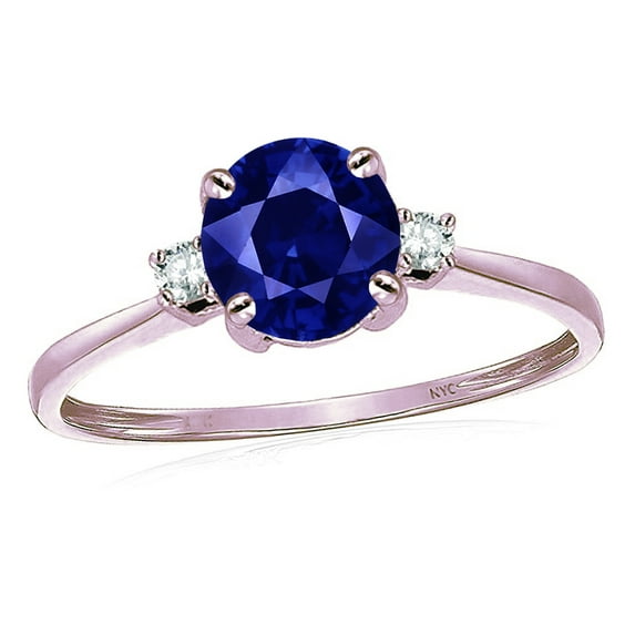 Star K� 7mm Round Created Sapphire Classic Three 3 stone Engagement Promise Wedding Ring