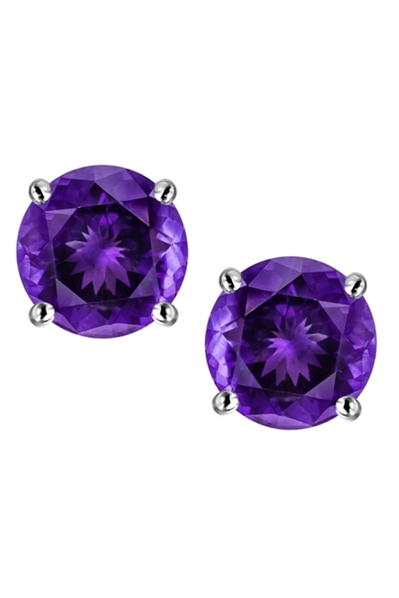 � 7mm Round Genuine Amethyst Classic Screw Back Stud Earrings