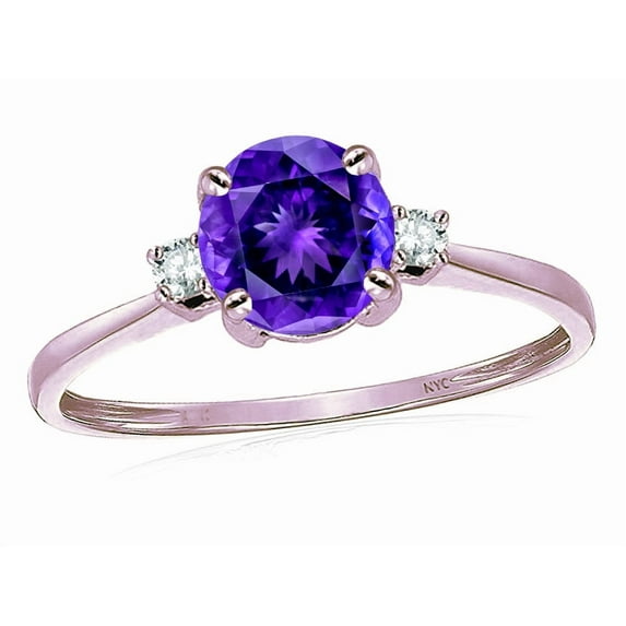 Star K� 7mm Round Genuine Amethyst Classic Three 3 stone Engagement Promise Wedding Ring