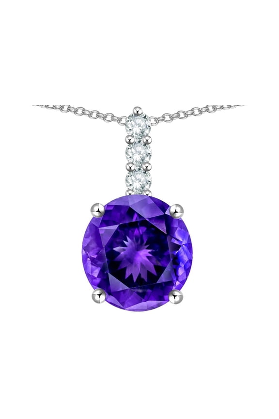 7mm Round Genuine Amethyst Three Stone Pendant Necklace