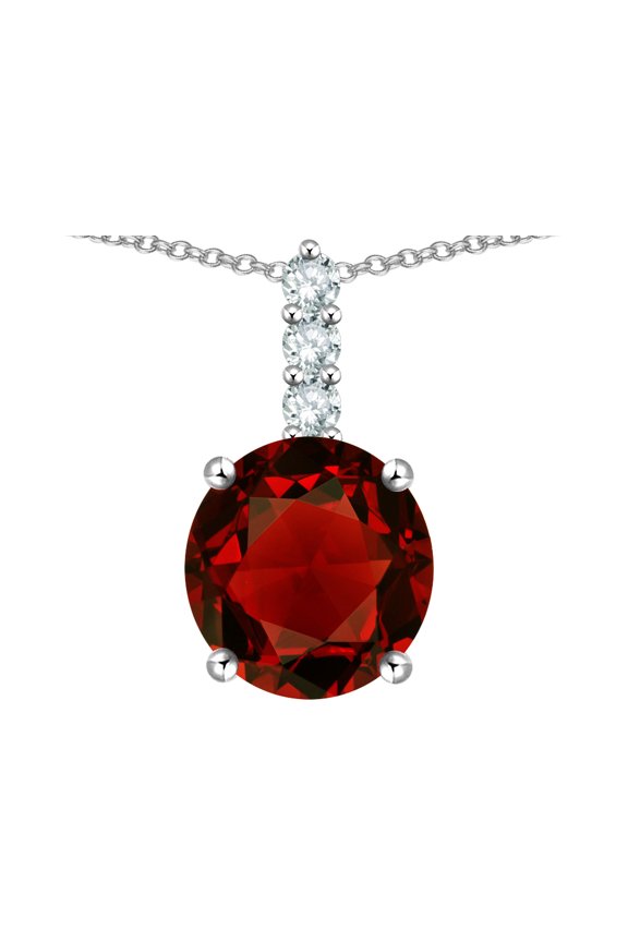 7mm Round Genuine Garnet Three Stone Pendant Necklace