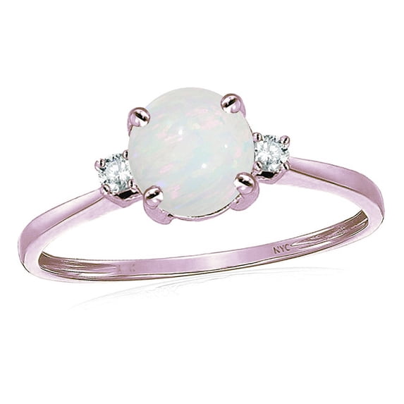 Star K� 7mm Round Genuine Opal Classic Three 3 stone Engagement Promise Wedding Ring