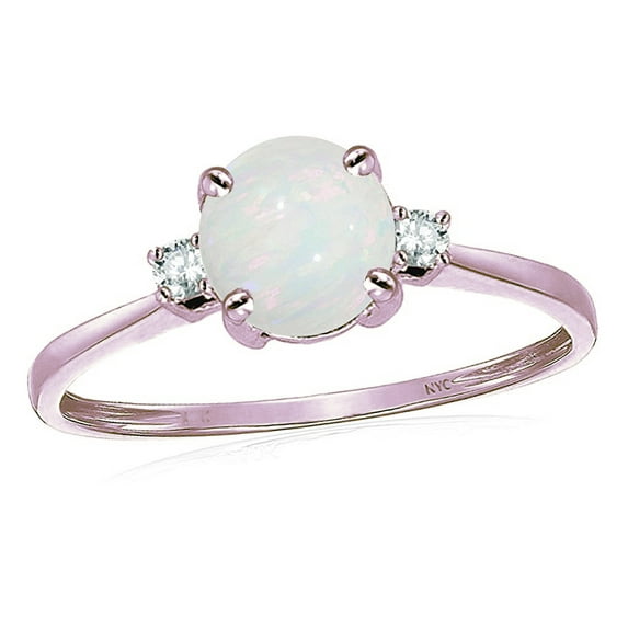 Star K� 7mm Round Genuine Opal Classic Three 3 stone Engagement Promise Wedding Ring