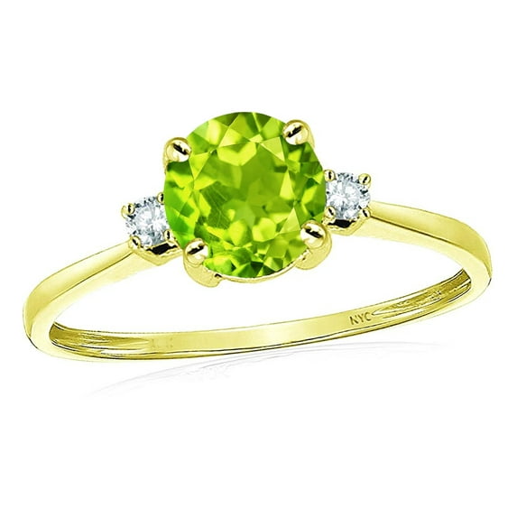 Star K� 7mm Round Genuine Peridot Classic Three 3 stone Engagement Promise Wedding Ring