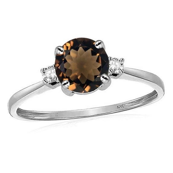 Star K� 7mm Round Genuine Smoky Quartz Classic Three 3 stone Engagement Promise Wedding Ring