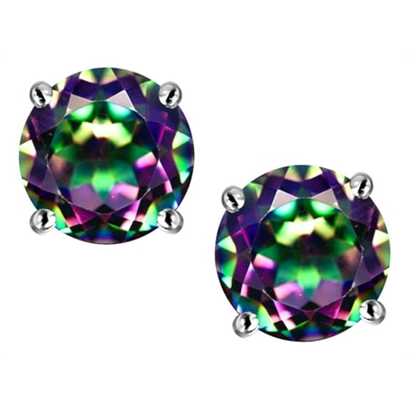 Star K� 7mm Round Rainbow Mystic Topaz Classic Screw Back Stud Earrings